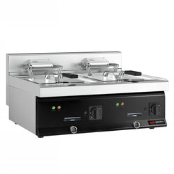 Frytownica elektryczna dwukomorowa nastolna - 10+10L - 18kW - z kranem spustowym - Czarny