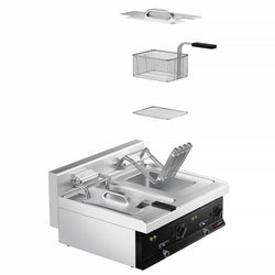 Frytownica elektryczna dwukomorowa nastolna - 10+10L - 18kW - z kranem spustowym - Czarny