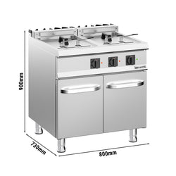 Elektro Doppelfritteuse - 18+18 Liter - 28 kW - inkl. Unterbau mit 2 Türen