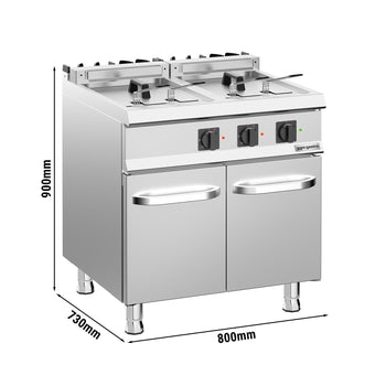 Elektro Doppelfritteuse - 18+18 Liter - 28 kW - inkl. Unterbau mit 2 Türen