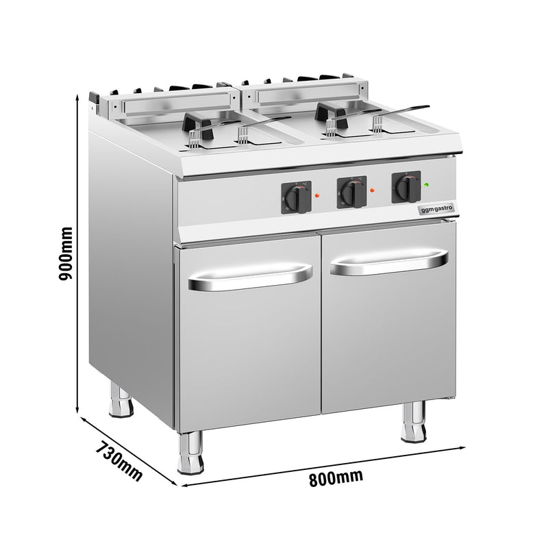 Elektro Doppelfritteuse - 18+18 Liter - 28 kW - inkl. Unterbau mit 2 Türen