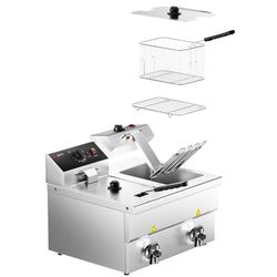 Podwójna frytownica elektryczna - 8+8 litrów - 6,5 kW - z kranem spustowym