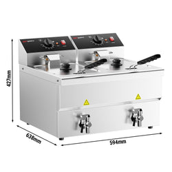 Podwójna frytownica elektryczna - 8+8 litrów - 6,5 kW - z kranem spustowym