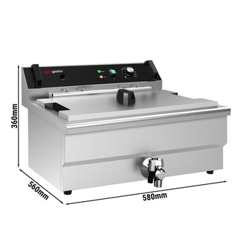 Smażalnik do pączków - 30 litrów - 5 kW - z kranem spustowym i półką z kratką ociekową - Prime Gastro