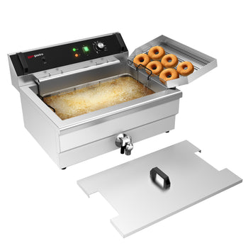 Smażalnik do pączków - 30 litrów - 5 kW - z kranem spustowym i półką z kratką ociekową - Prime Gastro
