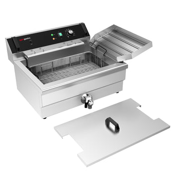 Smażalnik do pączków - 30 litrów - 5 kW - z kranem spustowym i półką z kratką ociekową - Prime Gastro