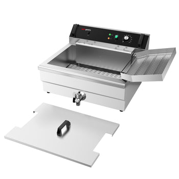 Smażalnik do pączków - 30 litrów - 5 kW - z kranem spustowym i półką z kratką ociekową - Prime Gastro