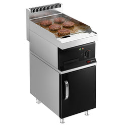 Płyta grillowa elektryczna - chromowana - 4,5kW - Gładka - Powierzchnia: 395x535mm - na podstawie z szafką - z szafką z 1 drzwiami