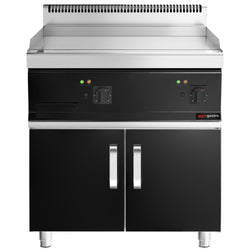 Płyta grillowa elektryczna - chromowana - 8,0kW - Gładka - Powierzchnia: 795x535mm - na podstawie z szafką - z szafką z 2 drzwiami