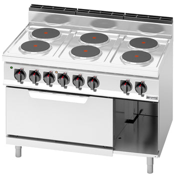 Kuchenka elektryczna - 15,6 kW - 6 płyt okrągłych - z piekarnikiem elektrycznym statycznym - 7,5 kW - Prime Gastro