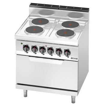 Kuchenka elektryczna - 10,4 kW - 4 płyty okrągłe - ze statycznym piekarnikiem elektrycznym - 7,5 kW - Prime Gastro