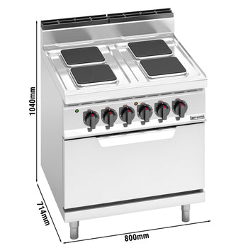 Kuchenka elektryczna - 10,4 kW - 4 płyty kwadratowe - z piekarnikiem elektrycznym statycznym - 7,5 kW - Prime Gastro