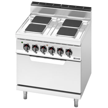 Kuchenka elektryczna - 10,4 kW - 4 płyty kwadratowe - z piekarnikiem elektrycznym statycznym - 7,5 kW - Prime Gastro