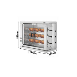 Elektryczny grill do kurczaków – 9 kW – z 3 rożnami, mieszczącymi do 18 kurczaków