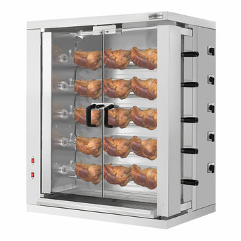 Elektryczny grill do kurczaków – 16,5 kW – z 5 rożnami, mieszczącymi do 30 kurczaków