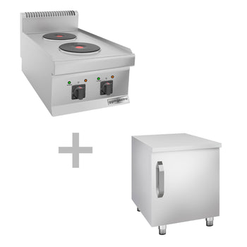 Kuchenka elektryczna - 4 kW - 2 okrągłe płyty - z podstawą z 1 drzwiczkami - Prime Gastro