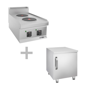 Kuchenka elektryczna - 4,6 kW - 2 okrągłe płyty - z podstawą z 1 drzwiczkami - Prime Gastro