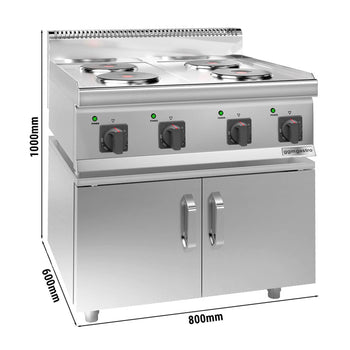 Kuchenka elektryczna - 8 kW - 4 okrągłe płyty - z podstawą z 2 drzwiczkami - Prime Gastro