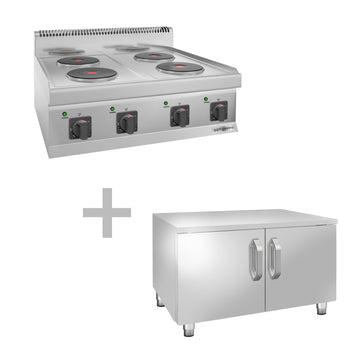 Kuchenka elektryczna - 8 kW - 4 okrągłe płyty - z podstawą z 2 drzwiczkami - Prime Gastro