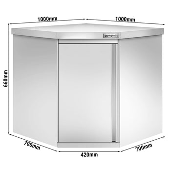 Narożna szafka wisząca naścienna ze stali nierdzewnej - 700x400 mm - z drzwiami na zawiasach- wysokość: 650 mm - Prime Gastro