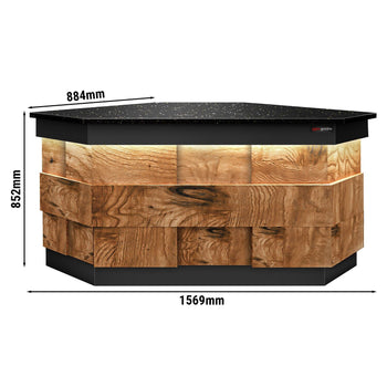 Lada kasowa narożna TORONTO - 1570 mm - drewniany panel przedni - blat roboczy kuchenny z czarnego granitu - Prime Gastro