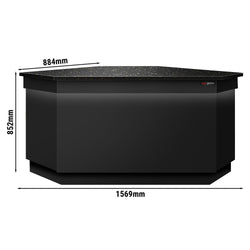 Narożna lada kasowa TORONTO - 1565 mm - czarny panel przedni - blat roboczy kuchenny z czarnego granitu