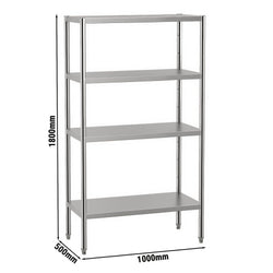 Półka ze stali nierdzewnej ECO - 1000x500x1800mm - 4 półek przestawne - Nośność na półkę: 70kg