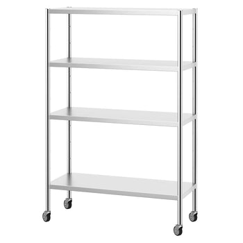 Półka ze stali nierdzewnej PREMIUM - 1200x490 mm - z 4 półkami (REGULOWANYMI) - włącznie z 4 kółkami - Prime Gastro