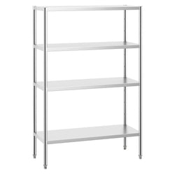 Półka ze stali nierdzewnej PREMIUM - 1200x500x1800mm - 4 półek gładkich przestawnych - Nośność na półkę: 80kg - w zestawie: regulowane stopki