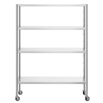 Półka ze stali nierdzewnej PREMIUM - 1400x490 mm - z 4 półkami (REGULOWANY) - włącznie z 4 kółkami - Prime Gastro