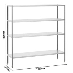 Półka ze stali nierdzewnej PREMIUM - 1800x500x1800mm - 4 półek gładkich przestawnych - Nośność na półkę: 80kg