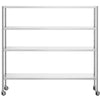 Regał PREMIUM – stal nierdzewna – 2000 x 500 mm – z 4 półkami z regulacją wysokości – z 4 kółkami