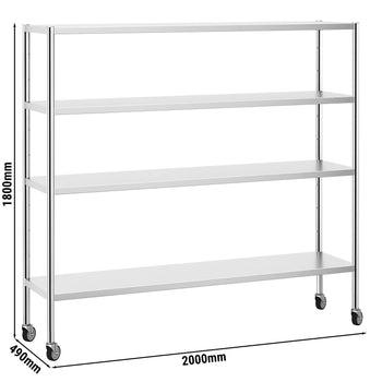 Półka ze stali nierdzewnej PREMIUM - 2000x500mm - z 4 półkami (REGULOWANY) - włącznie z 4 kółkami - Prime Gastro