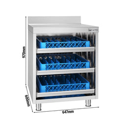 Szafka robocza - stal nierdzewna - 647 x 600 mm - z 3 szufladami na kosze na naczynia