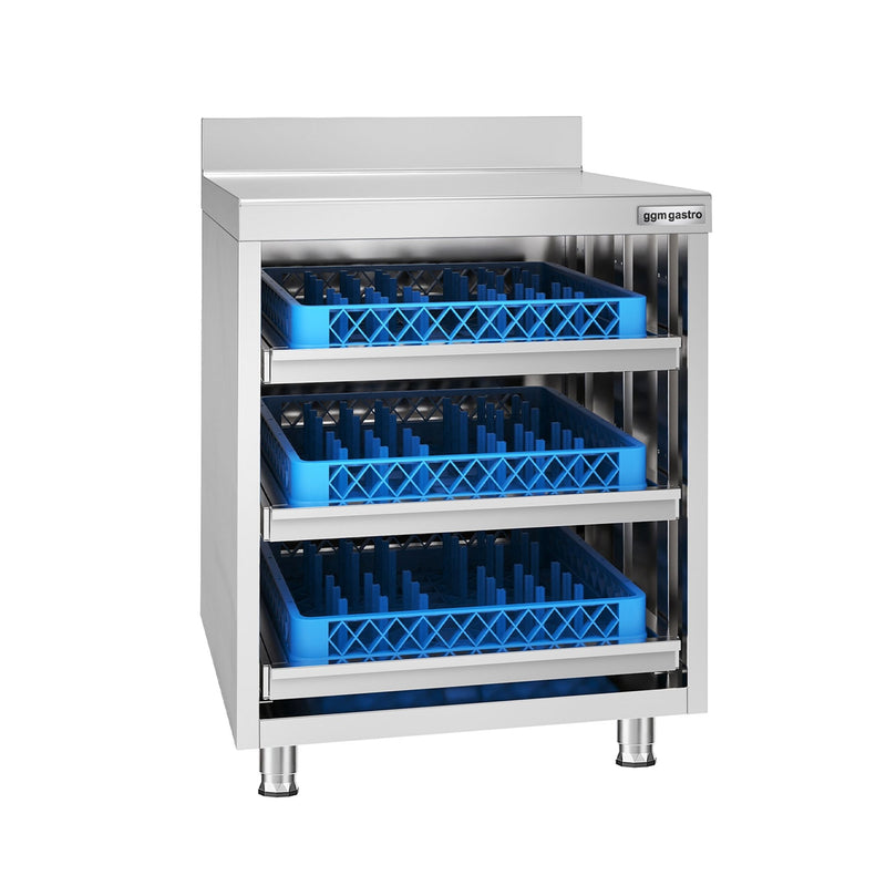 Szafka robocza - stal nierdzewna - 647 x 600 mm - z 3 szufladami na kosze na naczynia