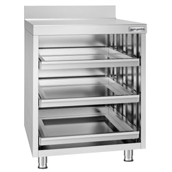 Szafka robocza - stal nierdzewna - 647 x 600 mm - z 3 szufladami na kosze na naczynia