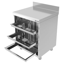 Szafka robocza - stal nierdzewna - 647 x 600 mm - z 3 szufladami na kosze na naczynia