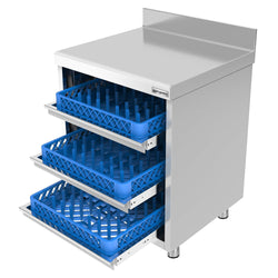 Szafka robocza - stal nierdzewna - 647 x 600 mm - z 3 szufladami na kosze na naczynia