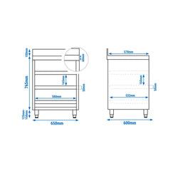 Szafka robocza - stal nierdzewna - 647 x 600 mm - z 3 szufladami na kosze na naczynia