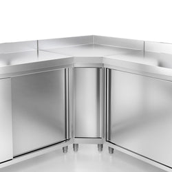 Stainless Steel Floor Cupboard PREMIUM - 2000x700mm - with Sliding Doors - with 3 Drawers left & Upstand