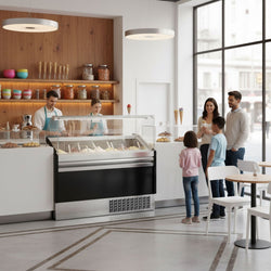 Lada na lody LEVI - 1620 mm - statyczna - na 9+9x 5 litrowych pojemników na lody - czarna