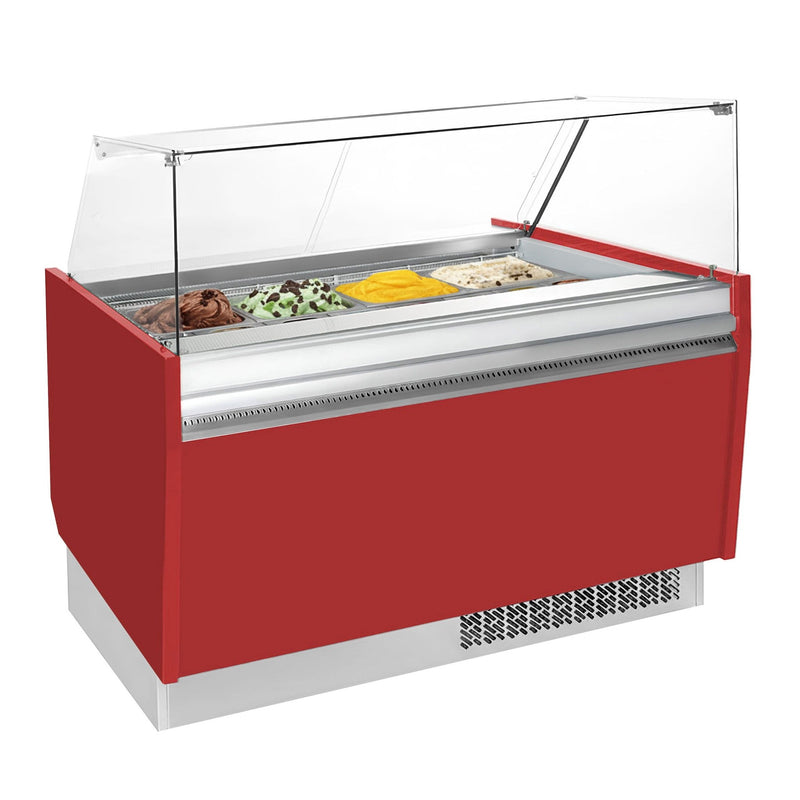 Lada na lody LIAM - 1560 mm - statyczna - na 13+13x 5 litrowych pojemników na lody - czerwona