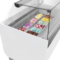 Lada na lody LIAM - 1560 mm - statyczna - dla 13+13x 5 litrowych pojemników na lody - biała