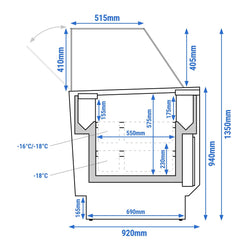 Lada na lody LIAM - 1310 mm - statyczna - na 10+10x 5 litrowych pojemników na lody - żółta