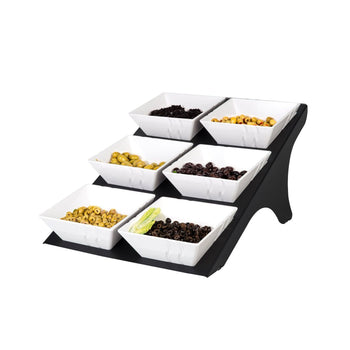 Etażer / Stojak bufetowy - czarny - włącznie z 6 miskami z melaminy - kwadratowy - Prime Gastro
