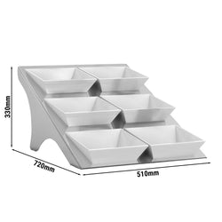 Etażer / Stojak bufetowy - chrom - włącznie z 6 miskami z melaminy - kwadratowy