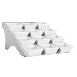 Etagerie / Stojak bufetowy - chromowany - włącznie z 12 miskami z melaminy - kwadratowy