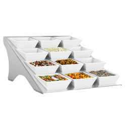 Etagerie / Stojak bufetowy - chromowany - włącznie z 12 miskami z melaminy - kwadratowy