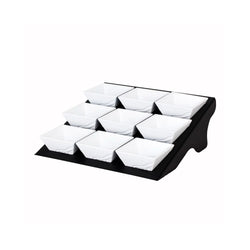 Etażer / Stojak bufetowy - czarny - włącznie z 9 miskami z melaminy - kwadratowy