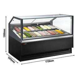 Ice Cream Display Freezer | THEO - 1736mm - Ventilated cooling - with LED lighting - for 18 x 5 litres Napoli pans - Black